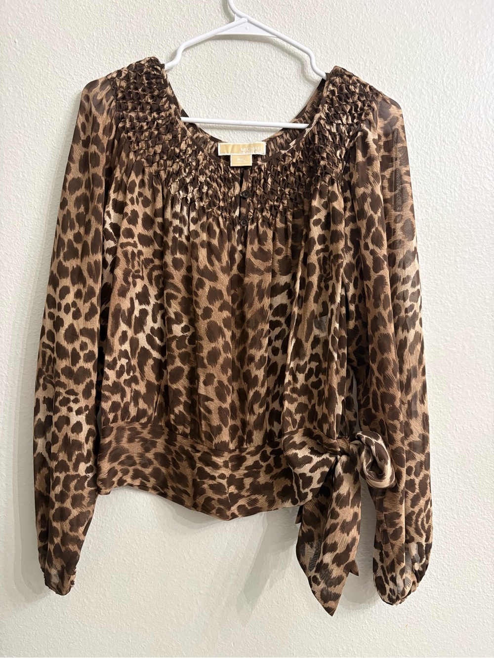 MICHAEL Michael Kors Leopard Print Brown Blouse Size LP